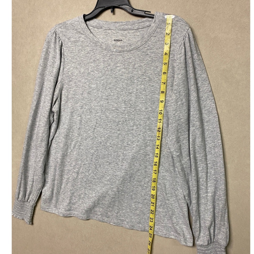 Sonoma Goods For Life Womens Gray Heathered Puff Sleeve Smocked Cuff Top Large